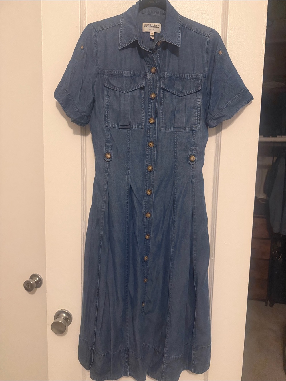 10 Crosby Derek Lam Indigo Denim Button-Front Midi Dress